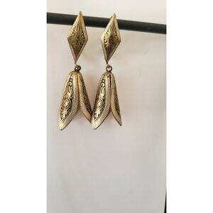 Hand Made Vintage Brass Etched Earrings Designer Earrings Stamped